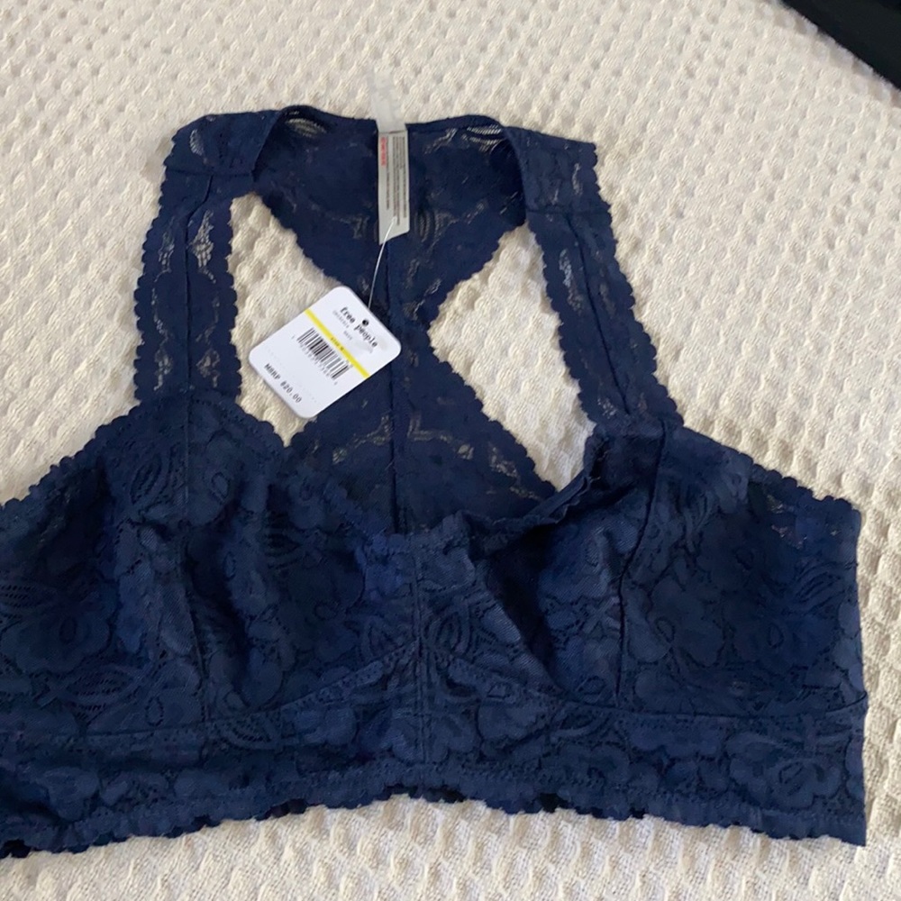 Free People lace bra; size M. Navy